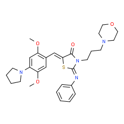 ChemSpider 2D Image | (2Z,5Z)-5-[2,5-Dimethoxy-4-(1-pyrrolidinyl)benzylidene]-3-[3-(4-morpholinyl)propyl]-2-(phenylimino)-1,3-thiazolidin-4-one | C29H36N4O4S