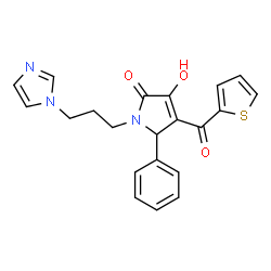 ChemSpider 2D Image | 3-Hydroxy-1-[3-(1H-imidazol-1-yl)propyl]-5-phenyl-4-(2-thienylcarbonyl)-1,5-dihydro-2H-pyrrol-2-one | C21H19N3O3S
