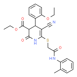 ChemSpider 2D Image | Ethyl 5-cyano-4-(2-ethoxyphenyl)-6-({2-[(2-methylphenyl)amino]-2-oxoethyl}sulfanyl)-2-oxo-1,2,3,4-tetrahydro-3-pyridinecarboxylate | C26H27N3O5S
