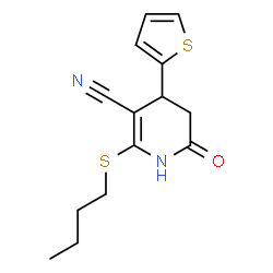 ChemSpider 2D Image | 2-(Butylsulfanyl)-6-oxo-4-(2-thienyl)-1,4,5,6-tetrahydro-3-pyridinecarbonitrile | C14H16N2OS2