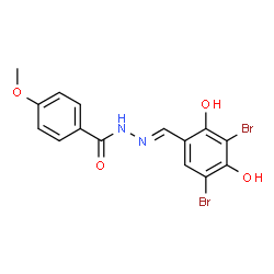 ChemSpider 2D Image | N'-[(E)-(3,5-Dibromo-2,4-dihydroxyphenyl)methylene]-4-methoxybenzohydrazide | C15H12Br2N2O4
