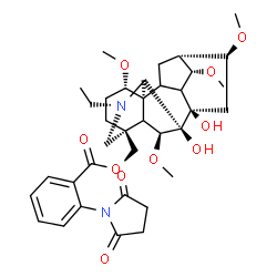ChemSpider 2D Image | [(1alpha,5xi,6beta,9xi,10xi,14alpha,16beta)-20-Ethyl-7,8-dihydroxy-1,6,14,16-tetramethoxyaconitan-4-yl]methyl 2-(2,5-dioxo-1-pyrrolidinyl)benzoate | C36H48N2O10