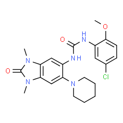 ChemSpider 2D Image | 1-(5-Chloro-2-methoxyphenyl)-3-[1,3-dimethyl-2-oxo-6-(1-piperidinyl)-2,3-dihydro-1H-benzimidazol-5-yl]urea | C22H26ClN5O3