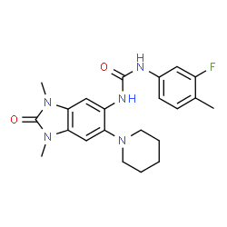 ChemSpider 2D Image | 1-[1,3-Dimethyl-2-oxo-6-(1-piperidinyl)-2,3-dihydro-1H-benzimidazol-5-yl]-3-(3-fluoro-4-methylphenyl)urea | C22H26FN5O2