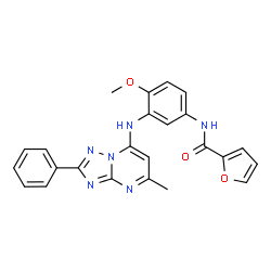 ChemSpider 2D Image | N-{4-Methoxy-3-[(5-methyl-2-phenyl[1,2,4]triazolo[1,5-a]pyrimidin-7-yl)amino]phenyl}-2-furamide | C24H20N6O3