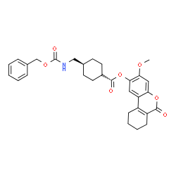 ChemSpider 2D Image | 3-Methoxy-6-oxo-7,8,9,10-tetrahydro-6H-benzo[c]chromen-2-yl cis-4-({[(benzyloxy)carbonyl]amino}methyl)cyclohexanecarboxylate | C30H33NO7
