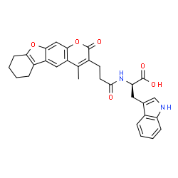 ChemSpider 2D Image | N-[3-(4-Methyl-2-oxo-6,7,8,9-tetrahydro-2H-[1]benzofuro[3,2-g]chromen-3-yl)propanoyl]-D-tryptophan | C30H28N2O6