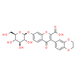 ChemSpider 2D Image | 3-(2,3-Dihydro-1,4-benzodioxin-6-yl)-7-(beta-D-glucopyranosyloxy)-4-oxo-4H-chromene-2-carboxylic acid | C24H22O12