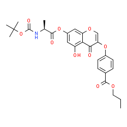 ChemSpider 2D Image | Propyl 4-({5-hydroxy-7-[(N-{[(2-methyl-2-propanyl)oxy]carbonyl}-L-alanyl)oxy]-4-oxo-4H-chromen-3-yl}oxy)benzoate | C27H29NO10