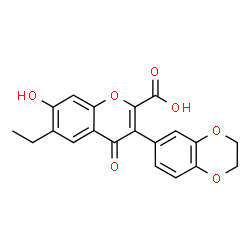 ChemSpider 2D Image | 3-(2,3-Dihydro-1,4-benzodioxin-6-yl)-6-ethyl-7-hydroxy-4-oxo-4H-chromene-2-carboxylic acid | C20H16O7