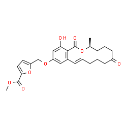 ChemSpider 2D Image | Methyl 5-({[(3S,11E)-16-hydroxy-3-methyl-1,7-dioxo-3,4,5,6,7,8,9,10-octahydro-1H-2-benzoxacyclotetradecin-14-yl]oxy}methyl)-2-furoate | C25H28O8