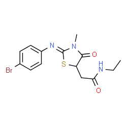 ChemSpider 2D Image | 2-{(2Z)-2-[(4-Bromophenyl)imino]-3-methyl-4-oxo-1,3-thiazolidin-5-yl}-N-ethylacetamide | C14H16BrN3O2S