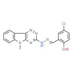 ChemSpider 2D Image | 4-Chloro-2-{(E)-[(5-methyl-5H-[1,2,4]triazino[5,6-b]indol-3-yl)hydrazono]methyl}phenol | C17H13ClN6O