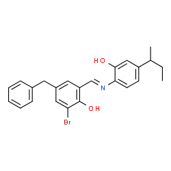 ChemSpider 2D Image | 4-Benzyl-2-bromo-6-{(E)-[(4-sec-butyl-2-hydroxyphenyl)imino]methyl}phenol | C24H24BrNO2