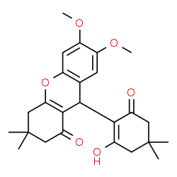 ChemSpider 2D Image | 9-(2-Hydroxy-4,4-dimethyl-6-oxo-1-cyclohexen-1-yl)-6,7-dimethoxy-3,3-dimethyl-2,3,4,9-tetrahydro-1H-xanthen-1-one | C25H30O6