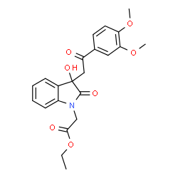 ChemSpider 2D Image | Ethyl {3-[2-(3,4-dimethoxyphenyl)-2-oxoethyl]-3-hydroxy-2-oxo-2,3-dihydro-1H-indol-1-yl}acetate | C22H23NO7
