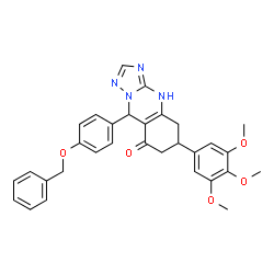 ChemSpider 2D Image | 9-[4-(Benzyloxy)phenyl]-6-(3,4,5-trimethoxyphenyl)-5,6,7,9-tetrahydro[1,2,4]triazolo[5,1-b]quinazolin-8(1H)-one | C31H30N4O5