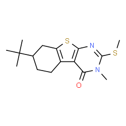 ChemSpider 2D Image | 7-tert-butyl-3-methyl-2-(methylsulfanyl)-5,6,7,8-tetrahydro[1]benzothieno[2,3-d]pyrimidin-4(3H)-one | C16H22N2OS2
