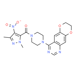 ChemSpider 2D Image | [4-(7,8-Dihydro[1,4]dioxino[2,3-g]quinazolin-4-yl)-1-piperazinyl](1,3-dimethyl-4-nitro-1H-pyrazol-5-yl)methanone | C20H21N7O5