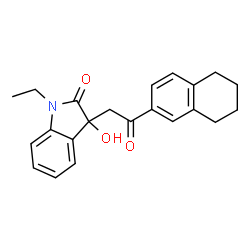 ChemSpider 2D Image | 1-Ethyl-3-hydroxy-3-[2-oxo-2-(5,6,7,8-tetrahydro-2-naphthalenyl)ethyl]-1,3-dihydro-2H-indol-2-one | C22H23NO3