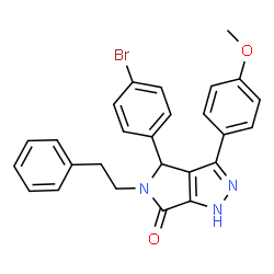 ChemSpider 2D Image | 4-(4-Bromophenyl)-3-(4-methoxyphenyl)-5-(2-phenylethyl)-4,5-dihydropyrrolo[3,4-c]pyrazol-6(1H)-one | C26H22BrN3O2