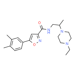 ChemSpider 2D Image | 5-(3,4-Dimethylphenyl)-N-[2-(4-ethyl-1-piperazinyl)propyl]-1,2-oxazole-3-carboxamide | C21H30N4O2
