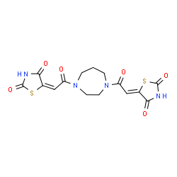 ChemSpider 2D Image | (5Z)-5-(2-{4-[(2E)-2-(2,4-Dioxo-1,3-thiazolidin-5-ylidene)acetyl]-1,4-diazepan-1-yl}-2-oxoethylidene)-1,3-thiazolidine-2,4-dione | C15H14N4O6S2