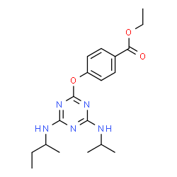 ChemSpider 2D Image | Ethyl 4-{[4-(sec-butylamino)-6-(isopropylamino)-1,3,5-triazin-2-yl]oxy}benzoate | C19H27N5O3
