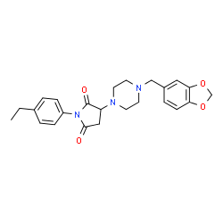 ChemSpider 2D Image | 3-[4-(1,3-Benzodioxol-5-ylmethyl)-1-piperazinyl]-1-(4-ethylphenyl)-2,5-pyrrolidinedione | C24H27N3O4