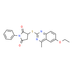ChemSpider 2D Image | 3-(6-Ethoxy-4-methyl-quinazolin-2-ylsulfanyl)-1-phenyl-pyrrolidine-2,5-dione | C21H19N3O3S