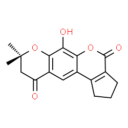 ChemSpider 2D Image | 6-Hydroxy-8,8-dimethyl-2,3-dihydro-8H-cyclopenta[c]pyrano[3,2-g]chromene-4,10(1H,9H)-dione | C17H16O5