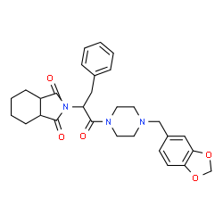 ChemSpider 2D Image | 2-{1-[4-(1,3-Benzodioxol-5-ylmethyl)-1-piperazinyl]-1-oxo-3-phenyl-2-propanyl}hexahydro-1H-isoindole-1,3(2H)-dione | C29H33N3O5