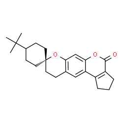 ChemSpider 2D Image | 4-(2-Methyl-2-propanyl)-2',3',9',10'-tetrahydrospiro[cyclohexane-1,8'-cyclopenta[c]pyrano[3,2-g]chromen]-4'(1'H)-one | C24H30O3
