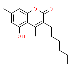ChemSpider 2D Image | 3-Hexyl-5-hydroxy-4,7-dimethyl-2H-chromen-2-one | C17H22O3