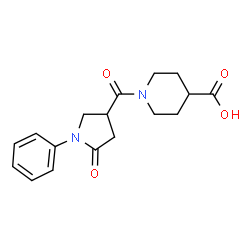 ChemSpider 2D Image | 1-(5-oxo-1-phenylpyrrolidine-3-carbonyl)piperidine-4-carboxylic acid | C17H20N2O4
