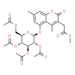 ChemSpider 2D Image | Methyl {4,7-dimethyl-2-oxo-5-[(2,3,4,6-tetra-O-acetyl-beta-D-glucopyranosyl)oxy]-2H-chromen-3-yl}acetate | C28H32O14
