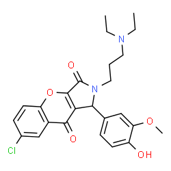 ChemSpider 2D Image | 7-Chloro-2-[3-(diethylamino)propyl]-1-(4-hydroxy-3-methoxyphenyl)-1,2-dihydrochromeno[2,3-c]pyrrole-3,9-dione | C25H27ClN2O5