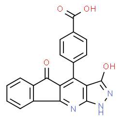ChemSpider 2D Image | 4-(3,5-Dioxo-1,2,3,5-tetrahydroindeno[1,2-b]pyrazolo[4,3-e]pyridin-4-yl)benzoic acid | C20H11N3O4