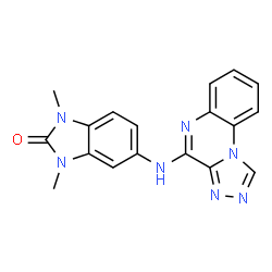 ChemSpider 2D Image | 1,3-Dimethyl-5-([1,2,4]triazolo[4,3-a]quinoxalin-4-ylamino)-1,3-dihydro-2H-benzimidazol-2-one | C18H15N7O