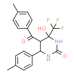 ChemSpider 2D Image | 4-Hydroxy-5-(4-methylbenzoyl)-6-(4-methylphenyl)-4-(trifluoromethyl)tetrahydro-2(1H)-pyrimidinone | C20H19F3N2O3