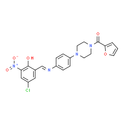 ChemSpider 2D Image | (4-{4-[(E)-(5-Chloro-2-hydroxy-3-nitrobenzylidene)amino]phenyl}-1-piperazinyl)(2-furyl)methanone | C22H19ClN4O5