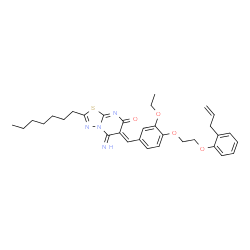 ChemSpider 2D Image | (6Z)-6-{4-[2-(2-Allylphenoxy)ethoxy]-3-ethoxybenzylidene}-2-heptyl-5-imino-5,6-dihydro-7H-[1,3,4]thiadiazolo[3,2-a]pyrimidin-7-one | C32H38N4O4S