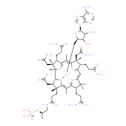 ChemSpider 2D Image | [(2S,3S,4R,5R)-5-(6-aminopurin-9-yl)-3,4-dihydroxy-tetrahydrofuran-2-yl]methyl-[(1R,2R,3R,4Z,7S,9Z,12S,13S,14Z,17S,18S,19R)-2,13,18-tris(2-amino-2-oxo-ethyl)-7,12,17-tris(3-amino-3-oxo-propyl)-3,5,8,8,13,15,18,19-octamethyl-3-[3-oxo-3-[[(2R)-2-phosphonooxypropyl]amino]propyl]-2,7,12,17-tetrahydro-1H-corrin-21-yl]cobalt(1+) | C58H85CoN16O14P