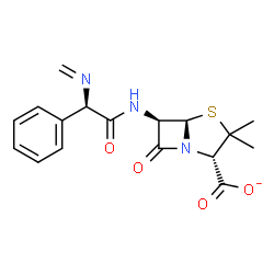 ChemSpider 2D Image | (2S,5R,6R)-3,3-Dimethyl-6-{[(2R)-2-(methyleneamino)-2-phenylacetyl]amino}-7-oxo-4-thia-1-azabicyclo[3.2.0]heptane-2-carboxylate | C17H18N3O4S