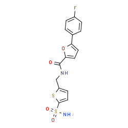 ChemSpider 2D Image | 5-(4-Fluorophenyl)-N-[(5-sulfamoyl-2-thienyl)methyl]-2-furamide | C16H13FN2O4S2