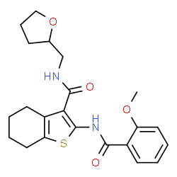 ChemSpider 2D Image | 2-[(2-Methoxybenzoyl)amino]-N-(tetrahydro-2-furanylmethyl)-4,5,6,7-tetrahydro-1-benzothiophene-3-carboxamide | C22H26N2O4S