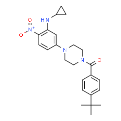 ChemSpider 2D Image | {4-[3-(Cyclopropylamino)-4-nitrophenyl]-1-piperazinyl}[4-(2-methyl-2-propanyl)phenyl]methanone | C24H30N4O3