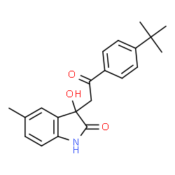 ChemSpider 2D Image | 3-Hydroxy-5-methyl-3-{2-[4-(2-methyl-2-propanyl)phenyl]-2-oxoethyl}-1,3-dihydro-2H-indol-2-one | C21H23NO3
