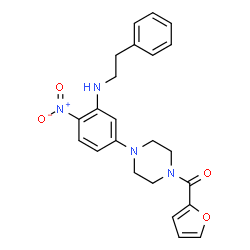ChemSpider 2D Image | 2-Furyl(4-{4-nitro-3-[(2-phenylethyl)amino]phenyl}-1-piperazinyl)methanone | C23H24N4O4