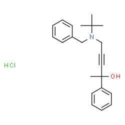 ChemSpider 2D Image | 5-[Benzyl(2-methyl-2-propanyl)amino]-2-phenyl-3-pentyn-2-ol hydrochloride (1:1) | C22H28ClNO